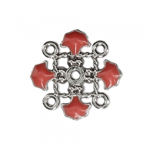 Quadrifoglio in metallo e resina epossidica 4 anellini 14 mm argent./Rosa corallo