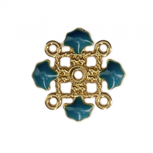 Quadrifoglio in metallo e resina epossidica 4 anellini 14 mm dorato/Petrolio x1