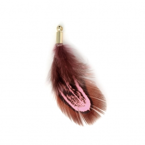 Piuma di fagiano con terminale dorato 35 mm Rosa/Nero per creazione di bijoux