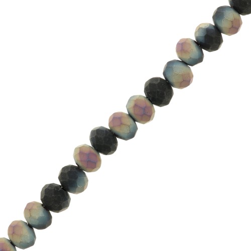 Perline sfaccettate rotonde - tonde appiattite 6x5 mm AB smerigliato placcato nero x36cm