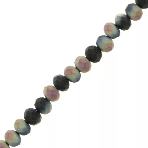 Perline sfaccettate rotonde - tonde appiattite 6x5 mm AB smerigliato placcato nero x36cm