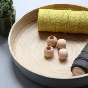 Lotto di 4 perle grandi in legno grezzo per decorazione macramè 30mm