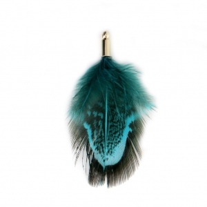 Piuma di gallo con terminale dorato 35 mm Petrolio/Nero x1