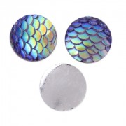 Cabochon rotondo in resina  12 mm Effetto squama di sirena/dragone Green AB x1