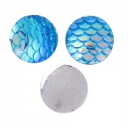 Cabochon rotondo in resina  12 mm Effetto squama di sirena/dragone Aqua AB x1