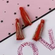 Pompon cotone 32 mm Rosso / Dorato x1