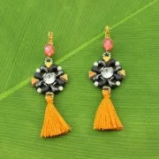 Pompon cotone 32 mm Marrone / Dorato x1