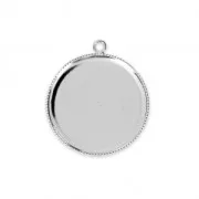 Castone pendente per cabochon retro piatto 25 mm Placcatura argento fino x1