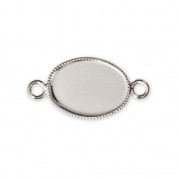Distanziatore/connettore per cabochon ovale retro piatto 14x10 mm Placcatura argento fino x1