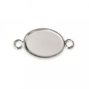 Distanziatore/connettore per cabochon ovale retro piatto 14x10 mm Placcatura argento fino x1