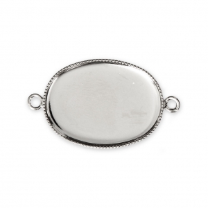 Distanziatore/connettore per cabochon ovale retro piatto 25X18 mm Placcatura argento fino x1