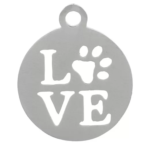 Ciondolo rotondo traforato LOVE 12 mm Acciaio inox x1