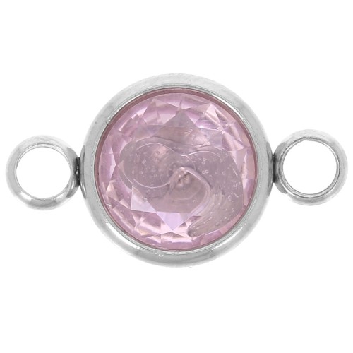 Distanziatore/connettore rotondo cabochon sfaccettato 10mm Acciaio inox/Light Rose