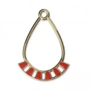 Pendenti gocce in metallo e resina epossidica 30x21 mm Dorato / Rosa corallo x2