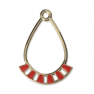 Pendenti gocce in metallo e resina epossidica 30x21 mm Dorato / Rosa corallo x2