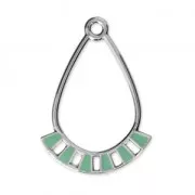Pendenti gocce in metallo e resina epossidica 30x21 mm Rodiato/ Mint x2