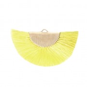 Pendente ventaglio mezzaluna frange pompon 25x47 mm Jaune/dorato x1|raw }}
