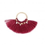 Piccolo pendente ventaglio con pompons sintetici 20x29 mm Bordeaux/dorato x1|raw }}