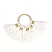 Piccolo pendente ventaglio con pompons sintetici 20x29 mm Bianco/dorato x1