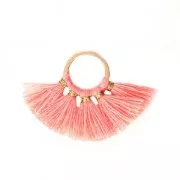 Piccolo pendente ventaglio con pompons sintetici 20x29 mm Salmone/dorato x1