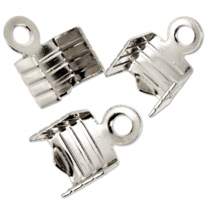 Chiudicordoncini piatti striati 4 mm Placcatura argento fino x10