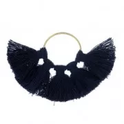 Pendente ventaglio con pompon imitazione cotone60x40 mm Blu notte/dorato x1