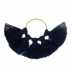 Pendente ventaglio con pompon imitazione cotone60x40 mm Blu notte/dorato x1