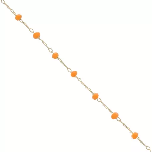 Catena con perle sfaccettate in vetro 2.95 mm Dorato satinato/Arancione x1m