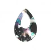 Pendente goccia in acettao di cellulosa 23x17 mm Guscio di tartaruga Verde/Nerox1