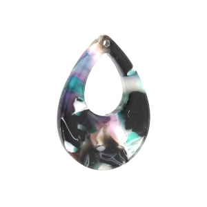 Pendente goccia in acettao di cellulosa 23x17 mm Guscio di tartaruga Verde/Nerox1