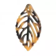 Pendente foglia in acetato di cellulosa 39x23mm Guscio di tartaruga Marrone/Nerox1