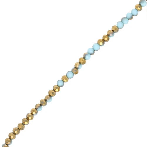 Perle sfaccettate rotonde - rotonde appiattite - 3,5x3 mm Azzurro/Oro x36 cm
