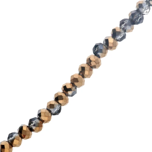 Perla a disco sfaccettate - rotonde appiattite - 3x2,5 mm Grigio scuro / Dorato x 32 cm
