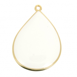 Pendente goccia in resina epossidica 32x23 mm Dorato con oro fino /Bianco x1