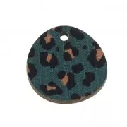 Pendente irregolare in legno tinto effetto leopardo 20 mm - petrolio/marrone x1