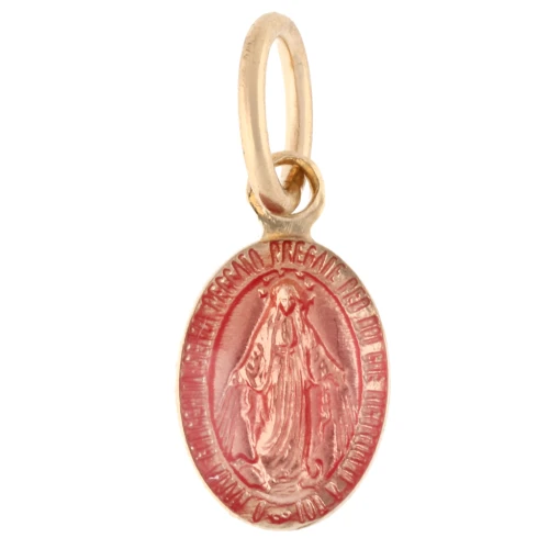 Ciondolo medaglietta Vergine resina epossidica 9.5mm Rosa/Placcato Oro 3 mic.