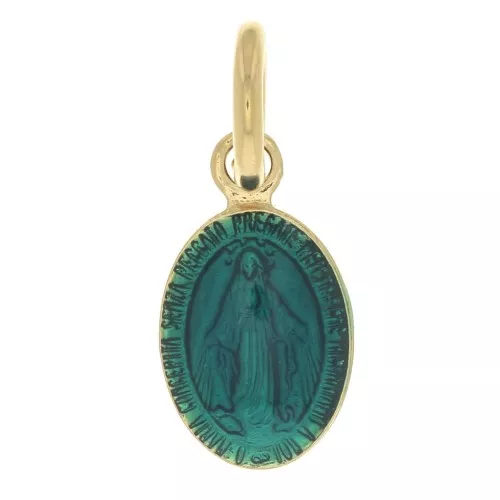 Ciondolo medaglietta Vergine resina epossidica 9.5mm Placcato Oro 3 m. Blu x1