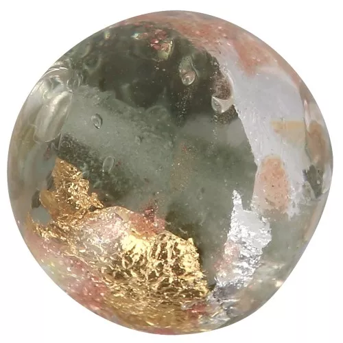 Tonda Murano mm.  8 aventurina foglia oro ed argento Nero x1