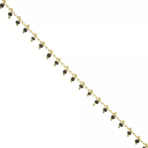 Catena con rocailles 2 mm  Jet/dorato x 50cm