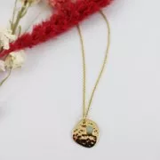 Mini ciondolo rotondo con pietra imitazione amazzonite da 7 mm - Dorato con oro fino x1