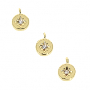 Ciondolo rosa dei venti con strass in ottone 13.5 mm dorato x1