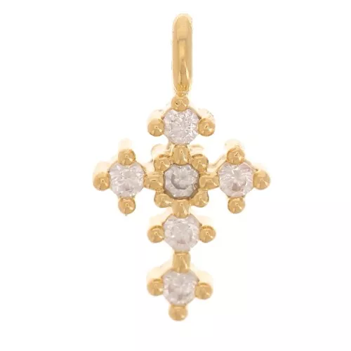 Ciondolo a croce con mini strass in ottone 9x5 mm Dorato con oro fino x1