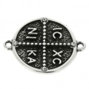 Distanziatore ovale 2 anellini simbolo croce 23x18 mm placcatura argento fino anticato x1|raw }}