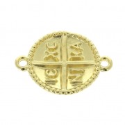 Distanziatore ovale 2 anellini simbolo croce 19x14 mm Dorato con oro fino x1