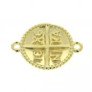 Distanziatore ovale 2 anellini simbolo croce 19x14 mm Dorato con oro fino x1
