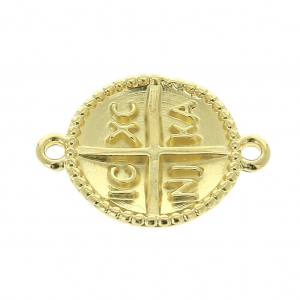 Distanziatore ovale 2 anellini simbolo croce 19x14 mm Dorato con oro fino x1