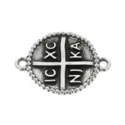 Distanziatore ovale 2 anellini simbolo croce 19x14 mm placcatura argento fino anticato x1