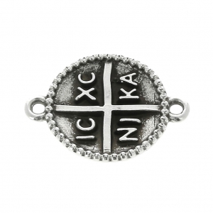 Distanziatore ovale 2 anellini simbolo croce 19x14 mm placcatura argento fino anticato x1