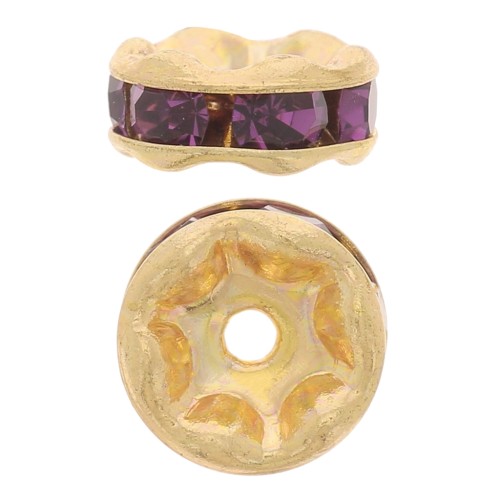 Rondelle Strass mm. 6 dorato/Amethyst x4