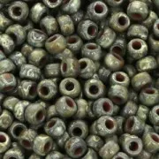 Perla Matubo 7/0 - 3,5 mm, opache, color olivina Picasso, 10 g